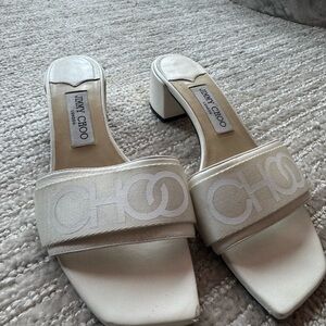 Jimmy Choo Swede white Slide Sandals